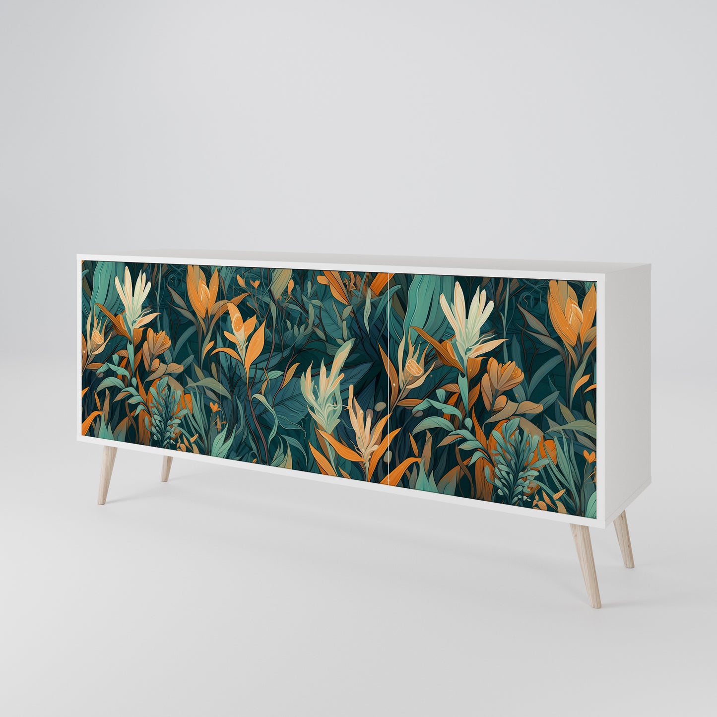 FLORAL SERENITY Madia a 3 Ante in Finitura Bianca