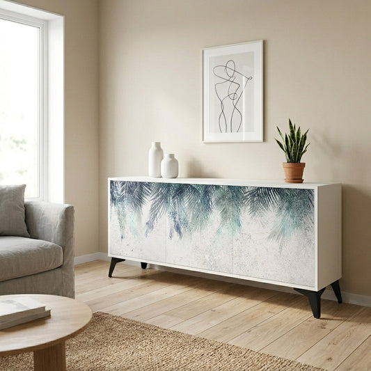 PALM VEIL 3-Door Sideboard in White Finish