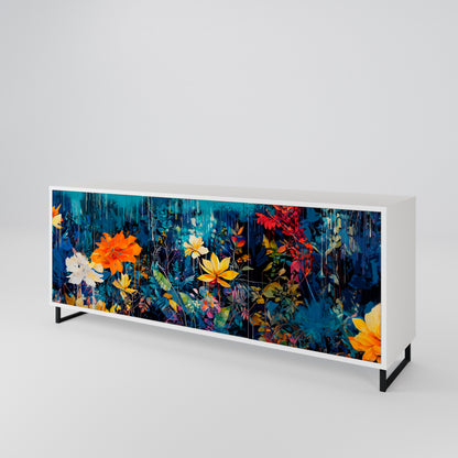 MIDNIGHT BLOSSOM Madia a 3 Ante in Finitura Bianca