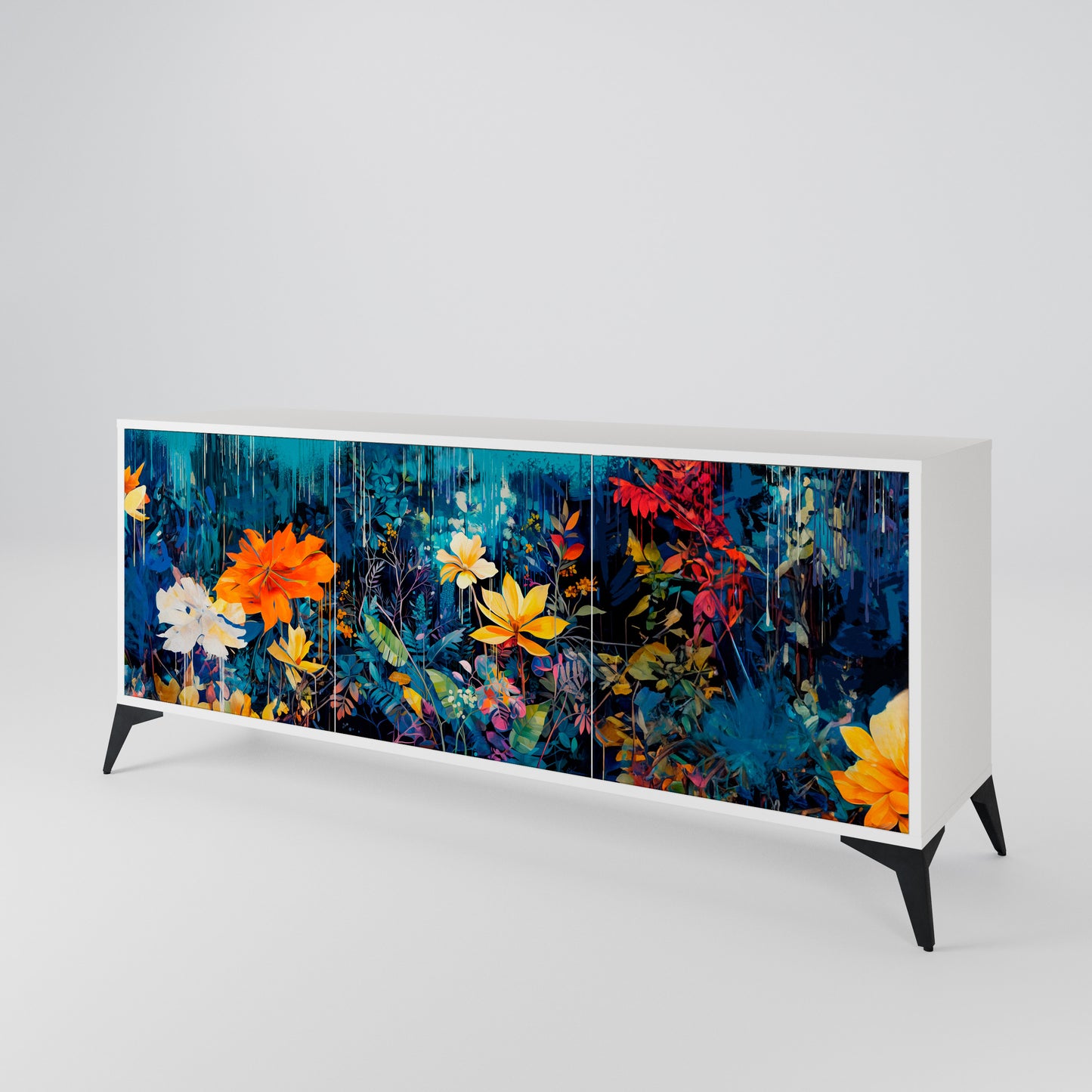 MIDNIGHT BLOSSOM Madia a 3 Ante in Finitura Bianca