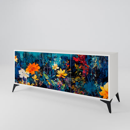 MIDNIGHT BLOSSOM Madia a 3 Ante in Finitura Bianca