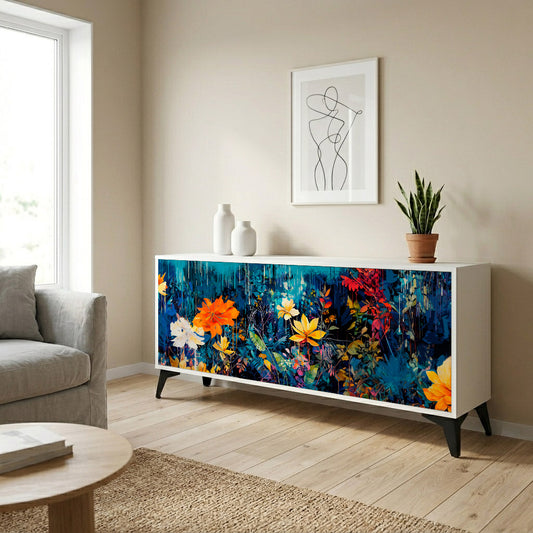 MIDNIGHT BLOSSOM 3-Door Sideboard in White Finish
