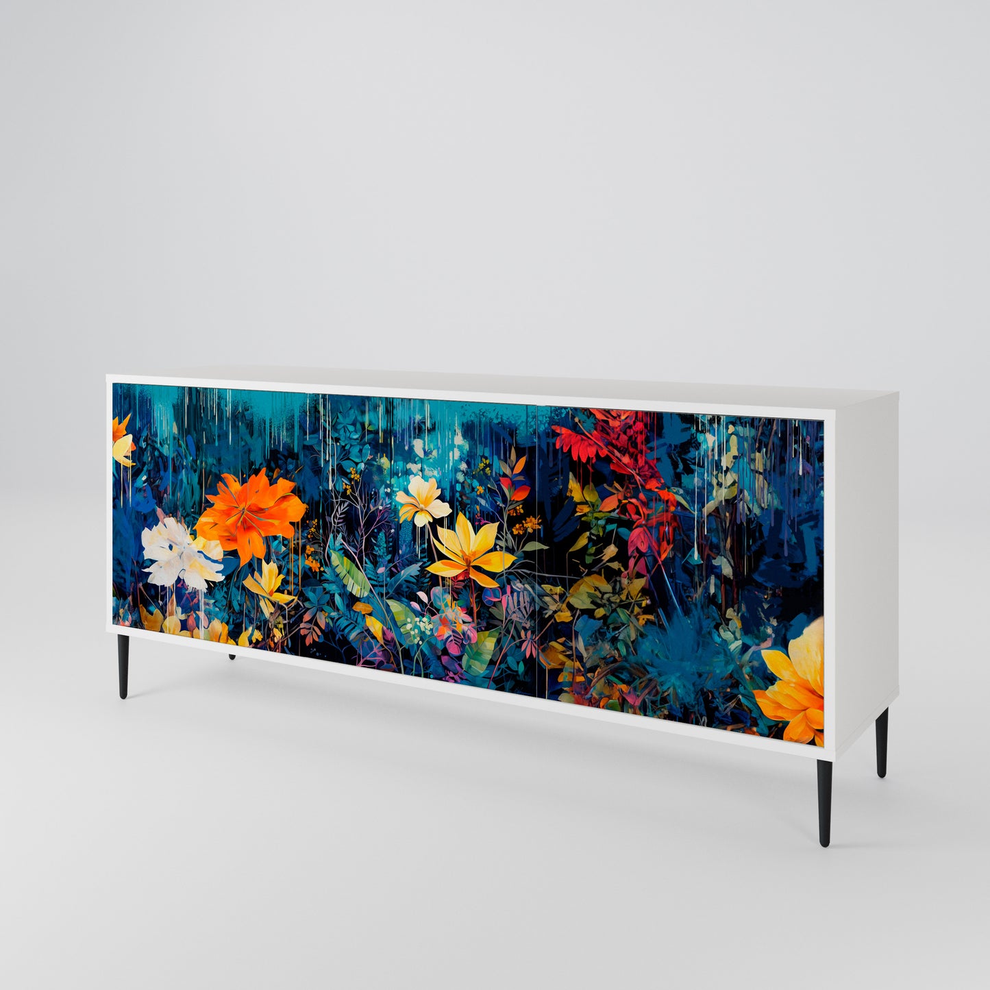MIDNIGHT BLOSSOM Madia a 3 Ante in Finitura Bianca