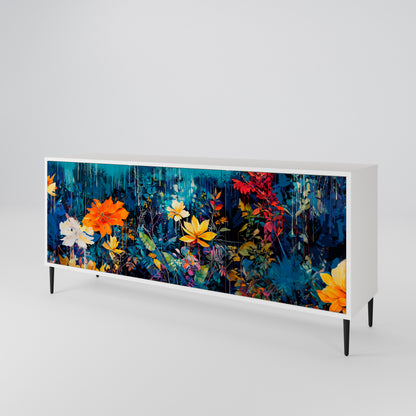 MIDNIGHT BLOSSOM Madia a 3 Ante in Finitura Bianca