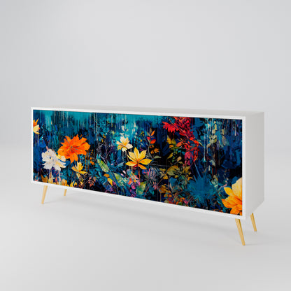 MIDNIGHT BLOSSOM Madia a 3 Ante in Finitura Bianca