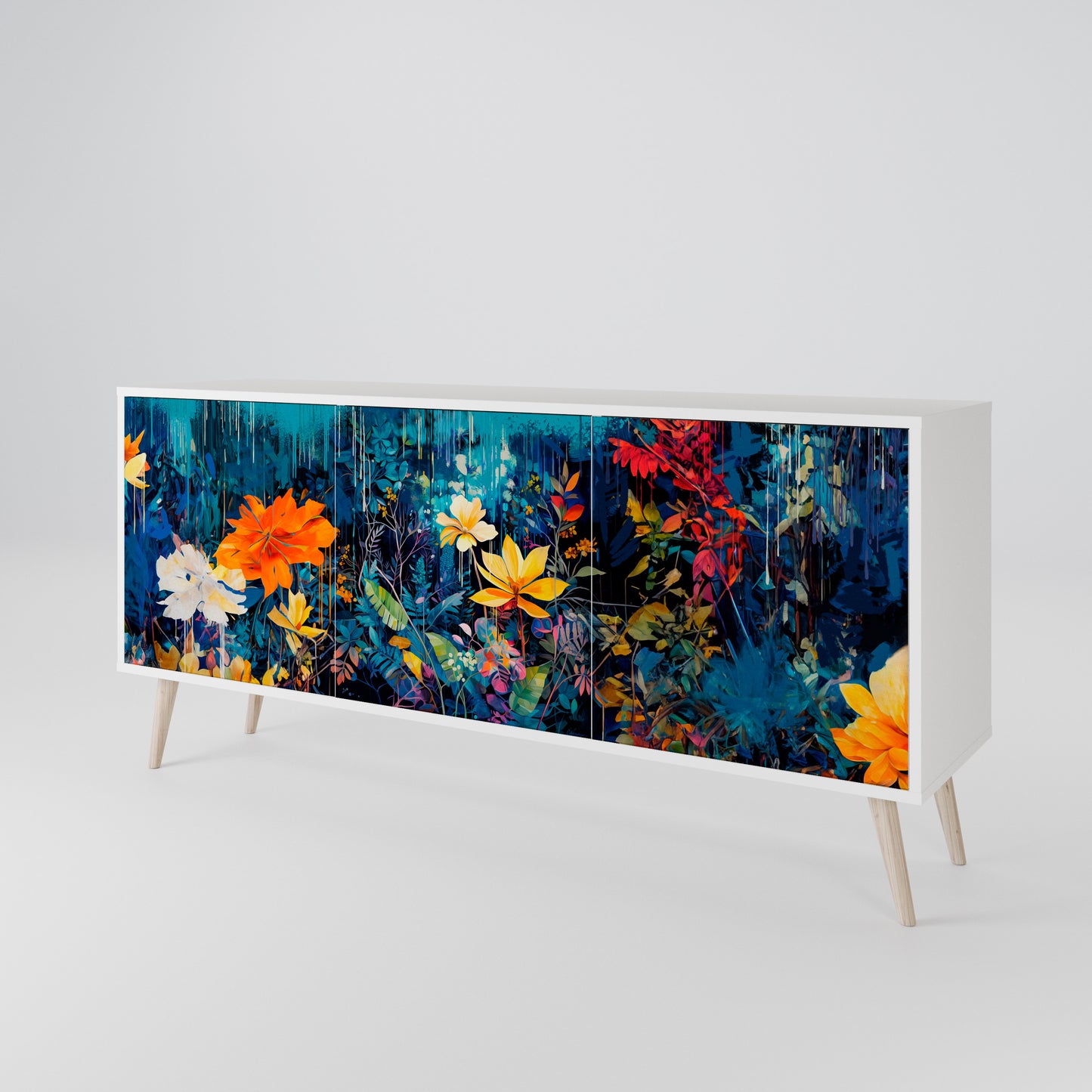 MIDNIGHT BLOSSOM Madia a 3 Ante in Finitura Bianca