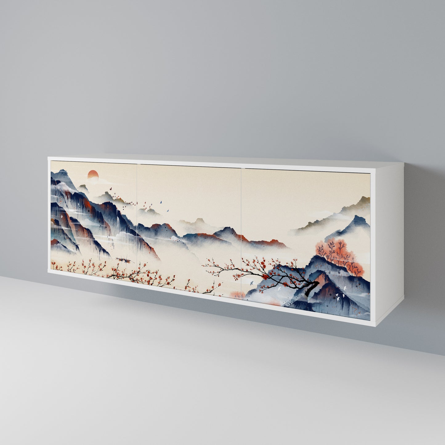 JAPANESE LANDSCAPE Madia a 3 Ante in Finitura Bianca