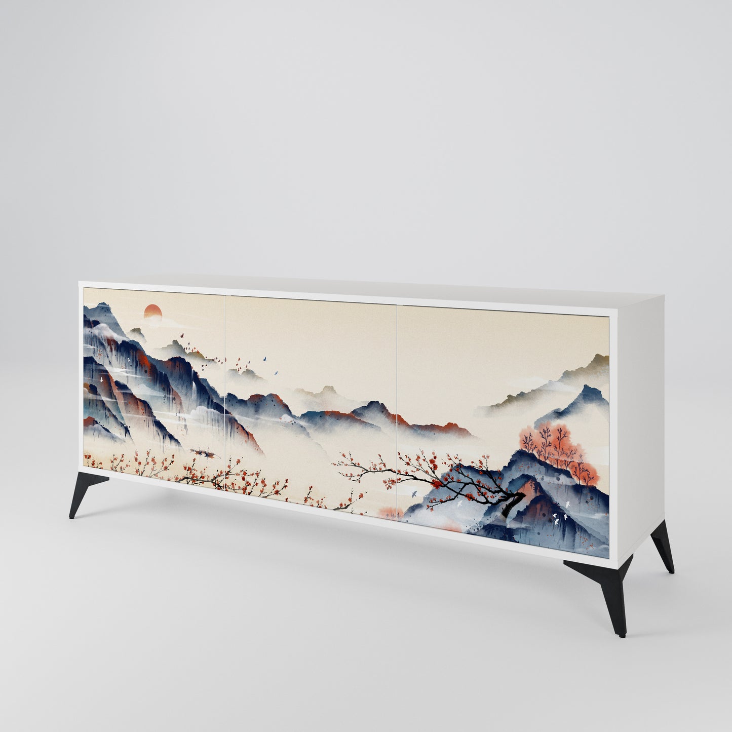 JAPANESE LANDSCAPE Madia a 3 Ante in Finitura Bianca