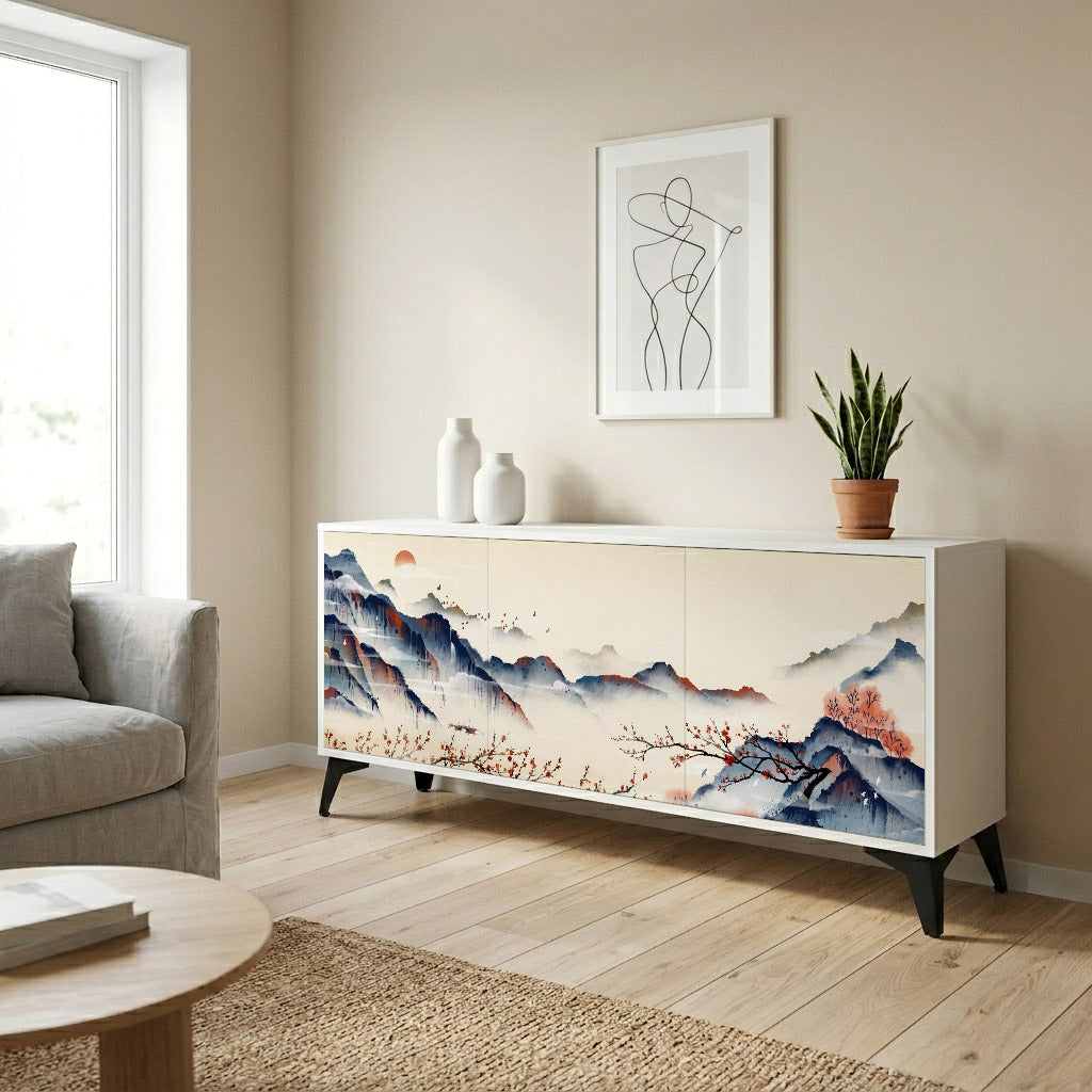 JAPANESE LANDSCAPE Madia a 3 Ante in Finitura Bianca