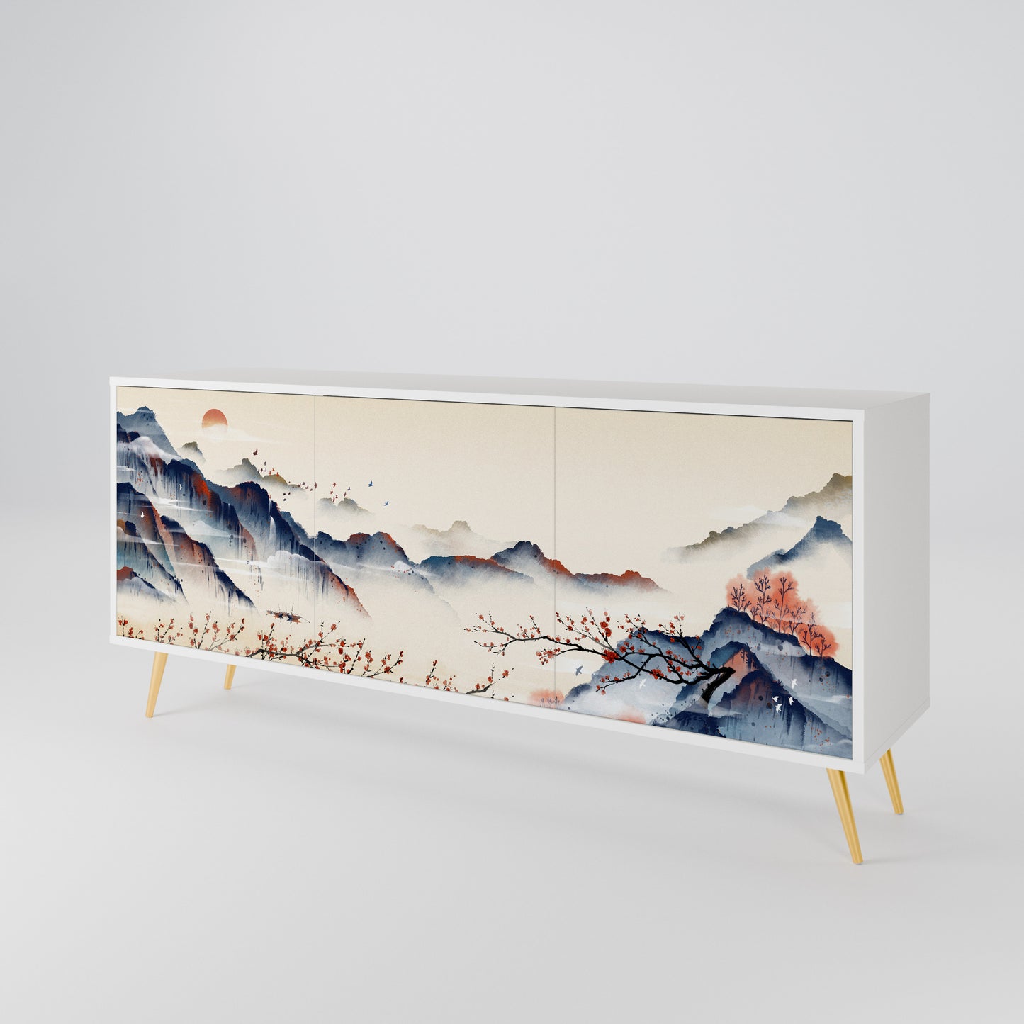 JAPANESE LANDSCAPE Madia a 3 Ante in Finitura Bianca