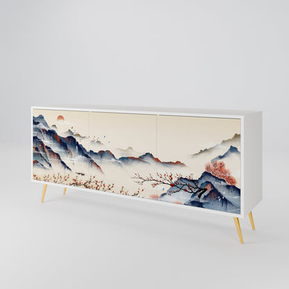 JAPANESE LANDSCAPE Madia a 3 Ante in Finitura Bianca
