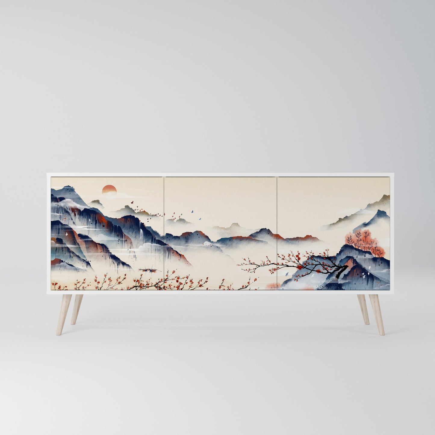 JAPANESE LANDSCAPE Madia a 3 Ante in Finitura Bianca