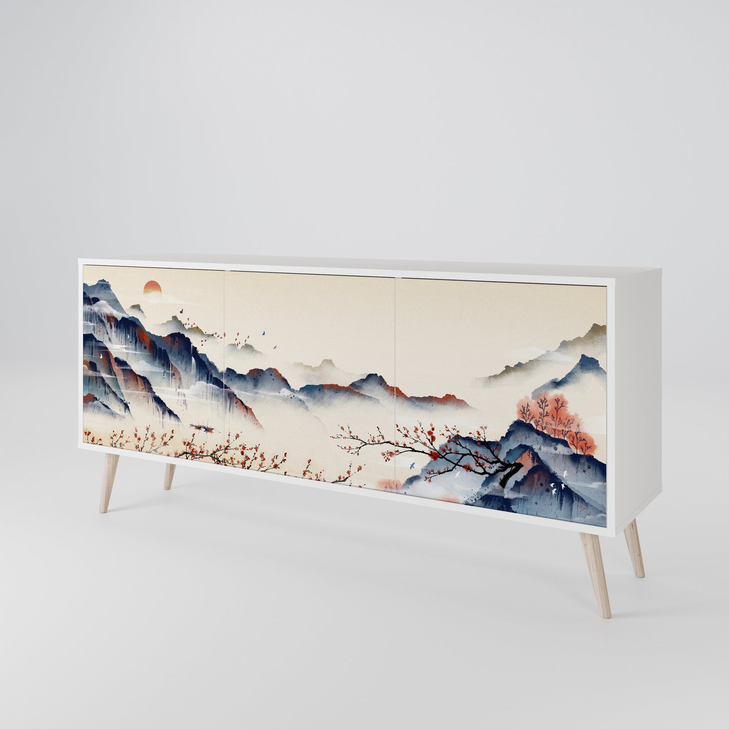 JAPANESE LANDSCAPE Madia a 3 Ante in Finitura Bianca