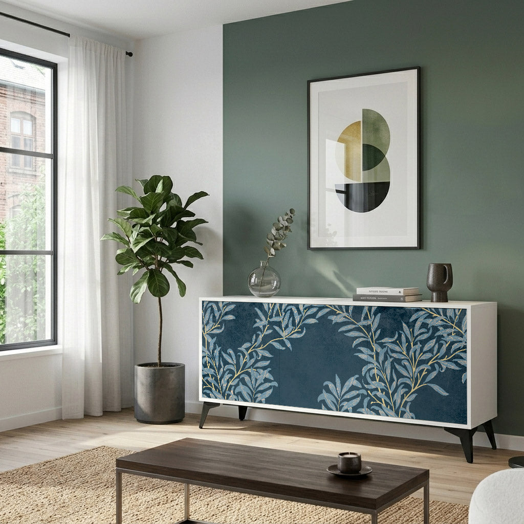BLUE LEAVES Madia a 3 Ante in Finitura Bianca