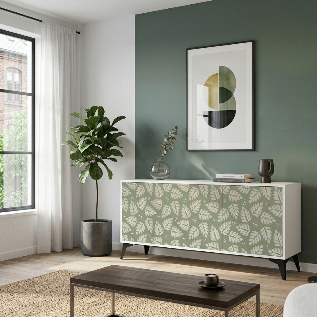 LEAVES ON GREEN 3-Door Sideboard in White Finish