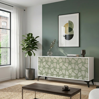 LEAVES ON GREEN 3-Door Sideboard in White Finish