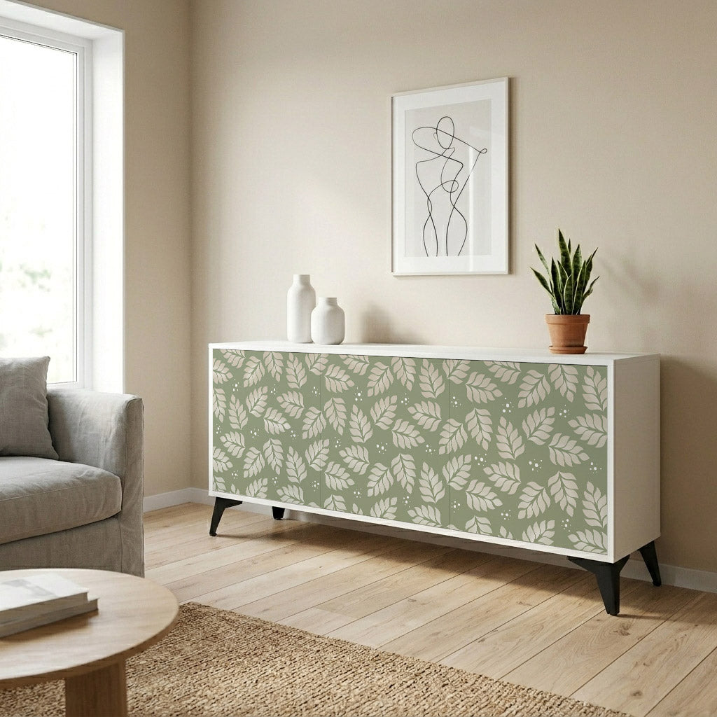 LEAVES ON GREEN 3-Door Sideboard in White Finish