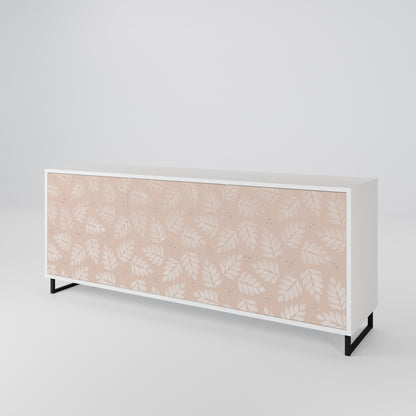 LEAVES ON BEIGE Madia a 3 Ante in Finitura Bianca
