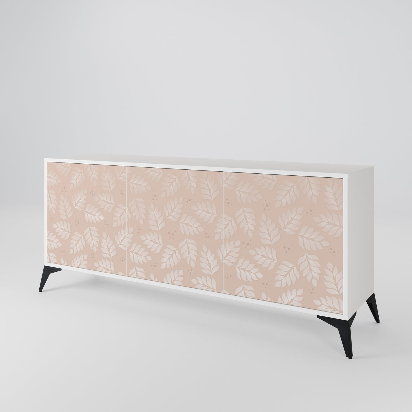 LEAVES ON BEIGE Madia a 3 Ante in Finitura Bianca