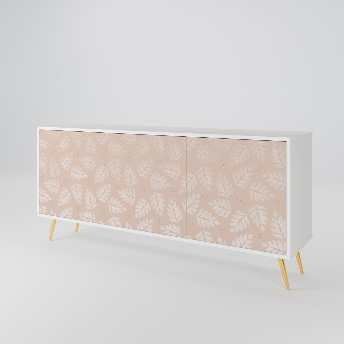 LEAVES ON BEIGE Madia a 3 Ante in Finitura Bianca