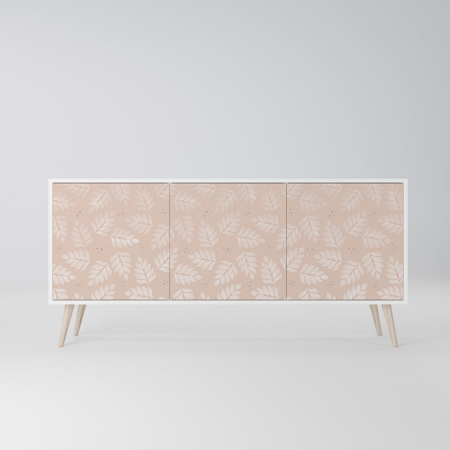 LEAVES ON BEIGE Madia a 3 Ante in Finitura Bianca