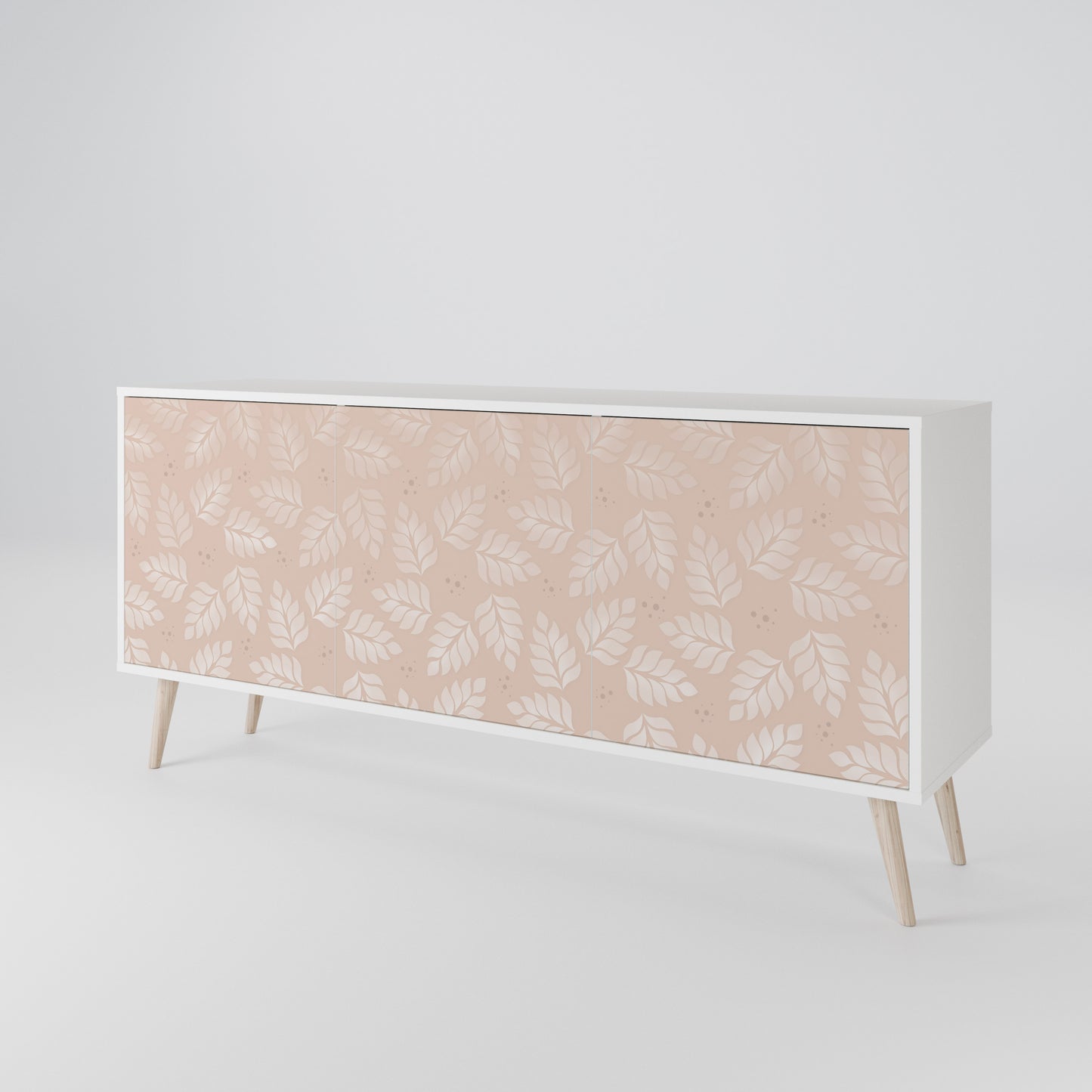 LEAVES ON BEIGE Madia a 3 Ante in Finitura Bianca