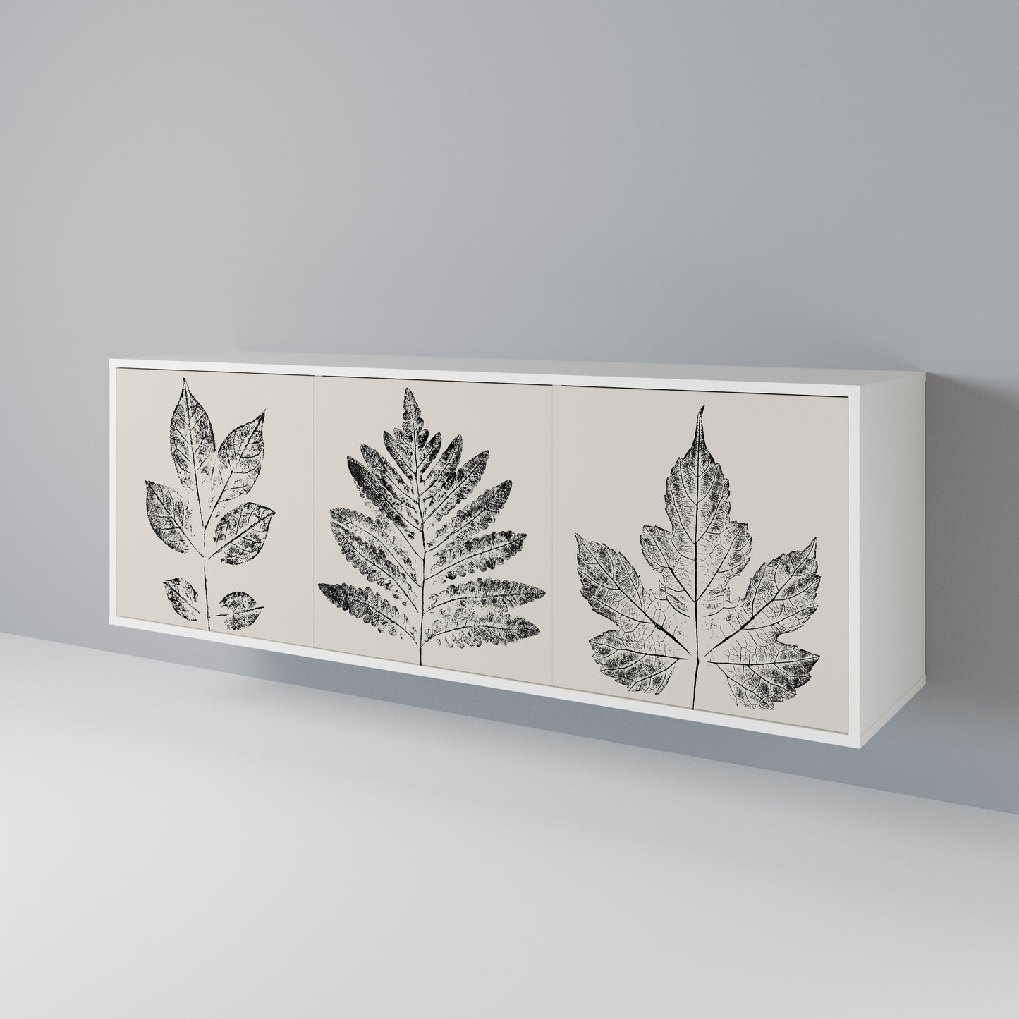 LEAFY STAMPS Madia a 3 Ante in Finitura Bianca