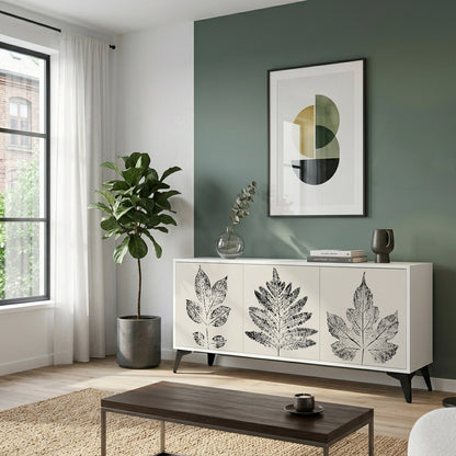 LEAFY STAMPS Madia a 3 Ante in Finitura Bianca