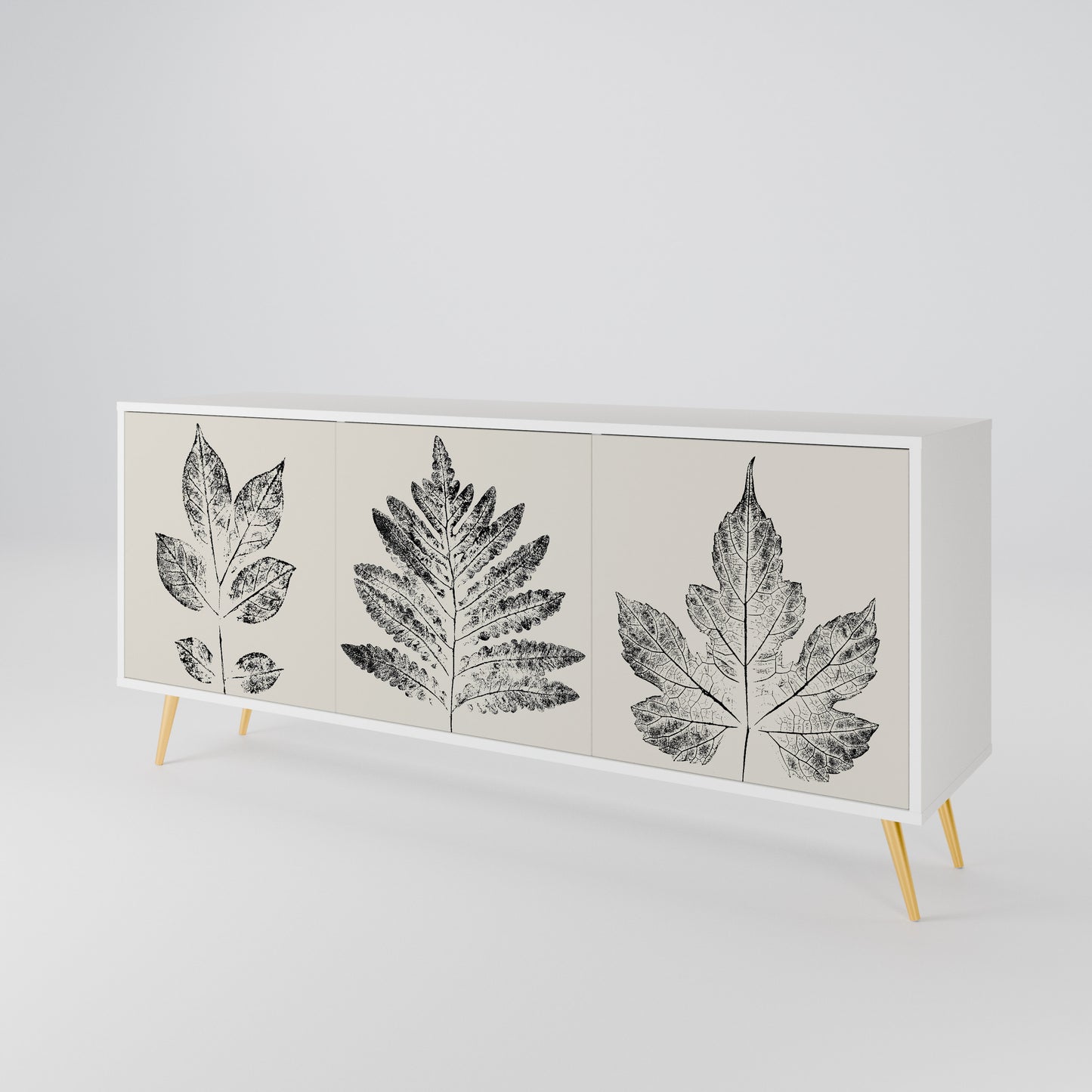 LEAFY STAMPS Madia a 3 Ante in Finitura Bianca