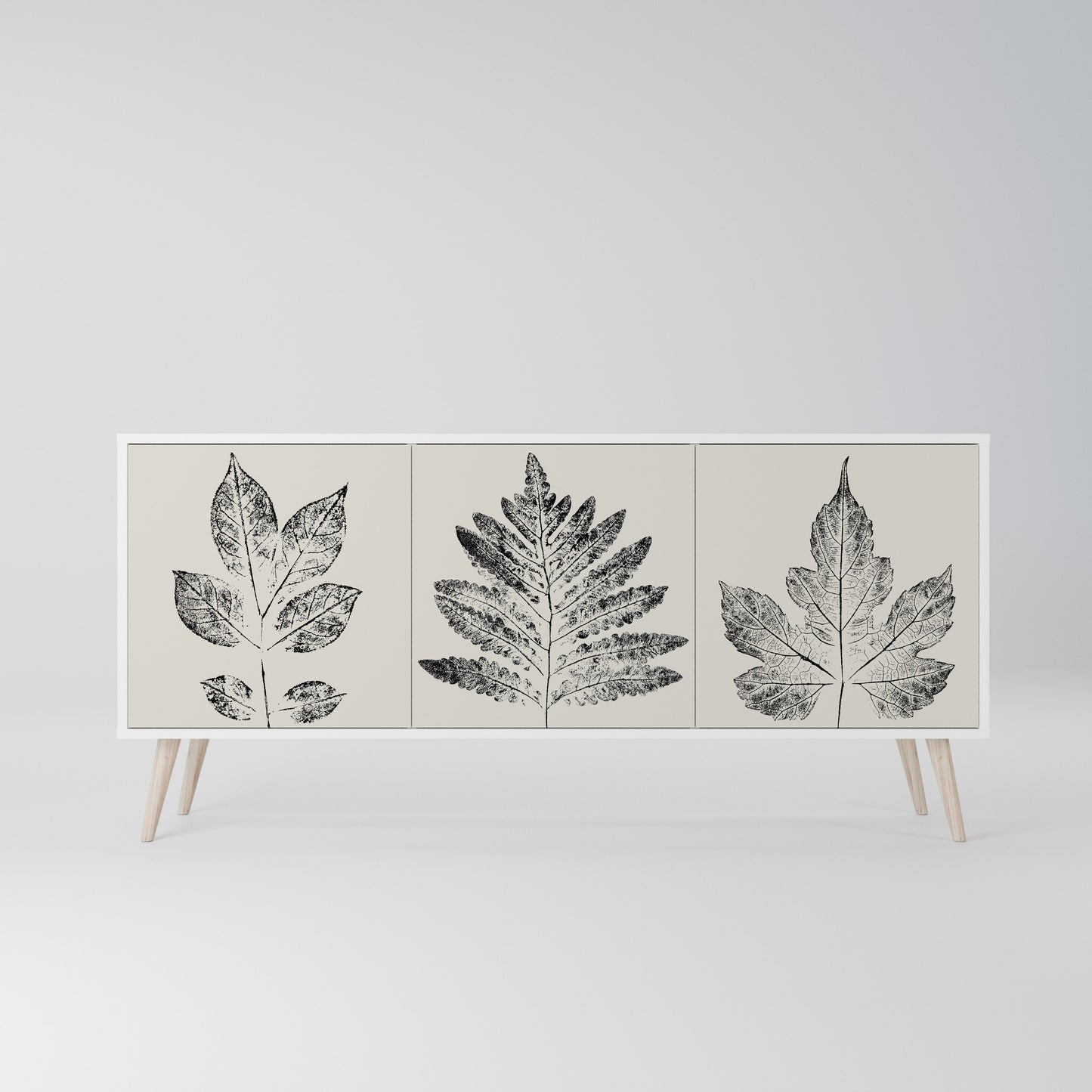 LEAFY STAMPS Madia a 3 Ante in Finitura Bianca