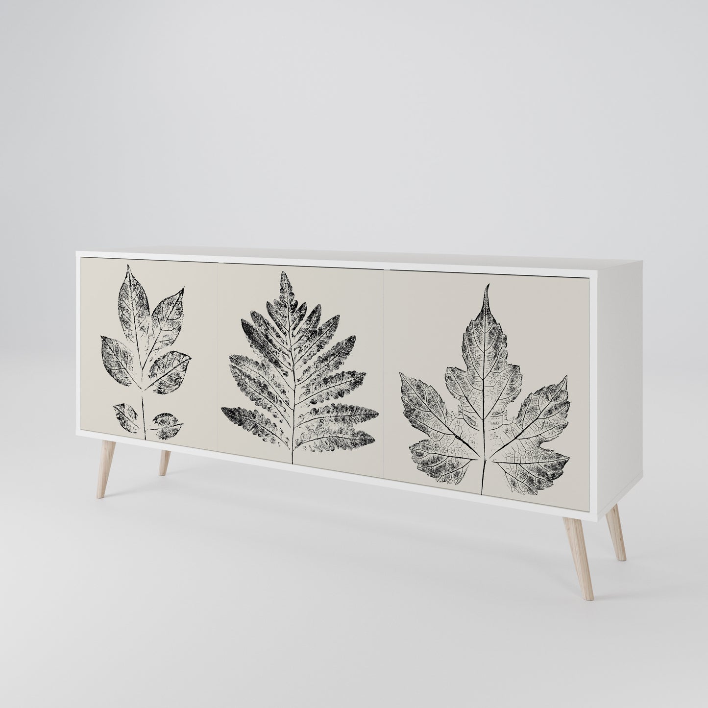 LEAFY STAMPS Madia a 3 Ante in Finitura Bianca