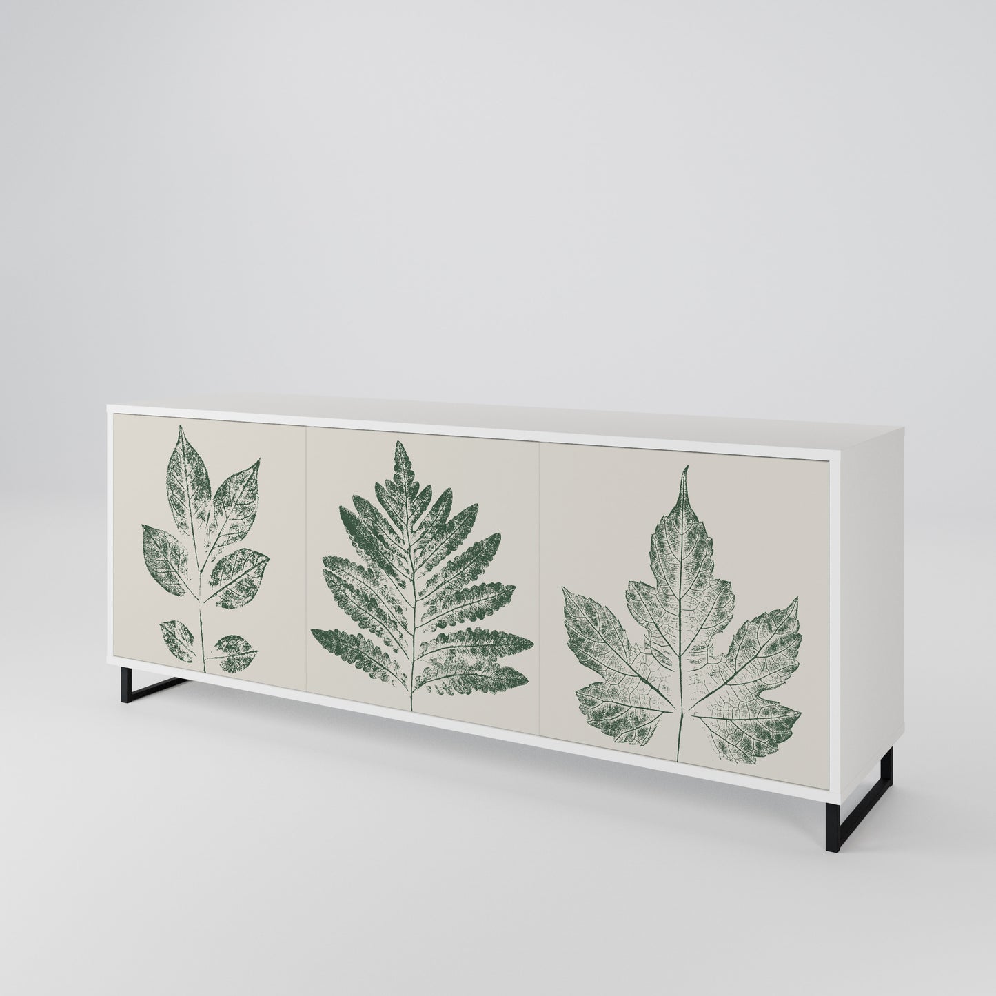 GREEN LEAFY STAMPS 3-Door Sideboard in White Finish