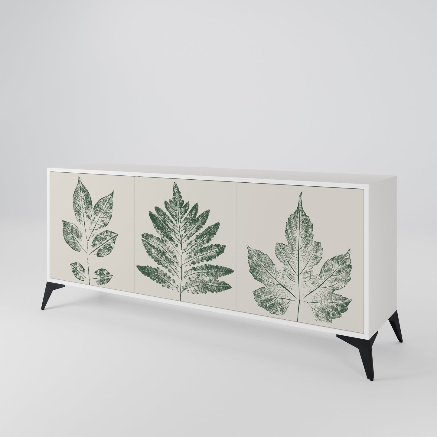 GREEN LEAFY STAMPS 3-Door Sideboard in White Finish