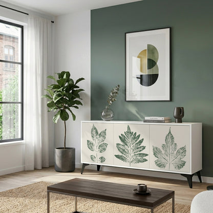 GREEN LEAFY STAMPS 3-Door Sideboard in White Finish