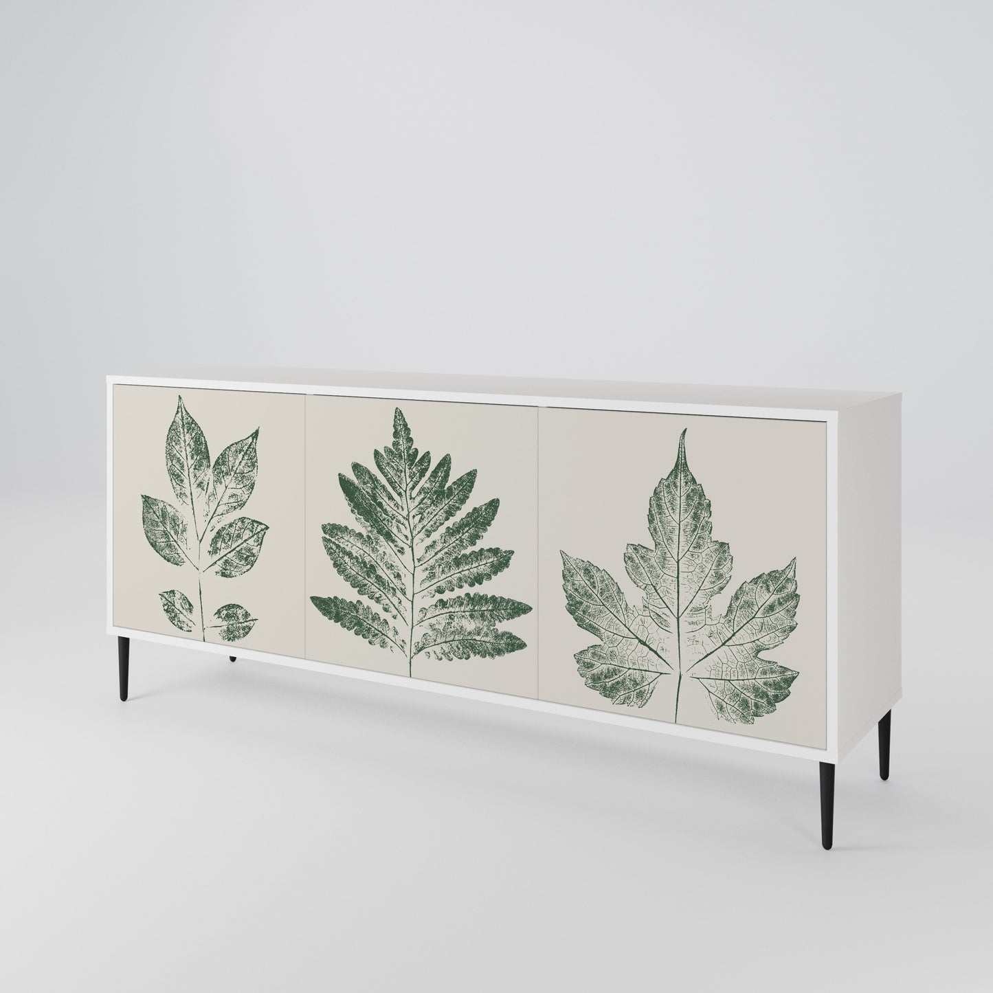 GREEN LEAFY STAMPS 3-Door Sideboard in White Finish