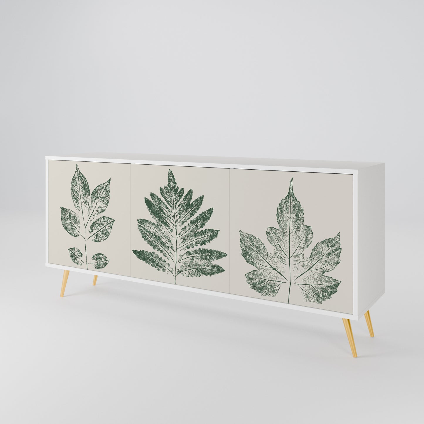 GREEN LEAFY STAMPS 3-Door Sideboard in White Finish