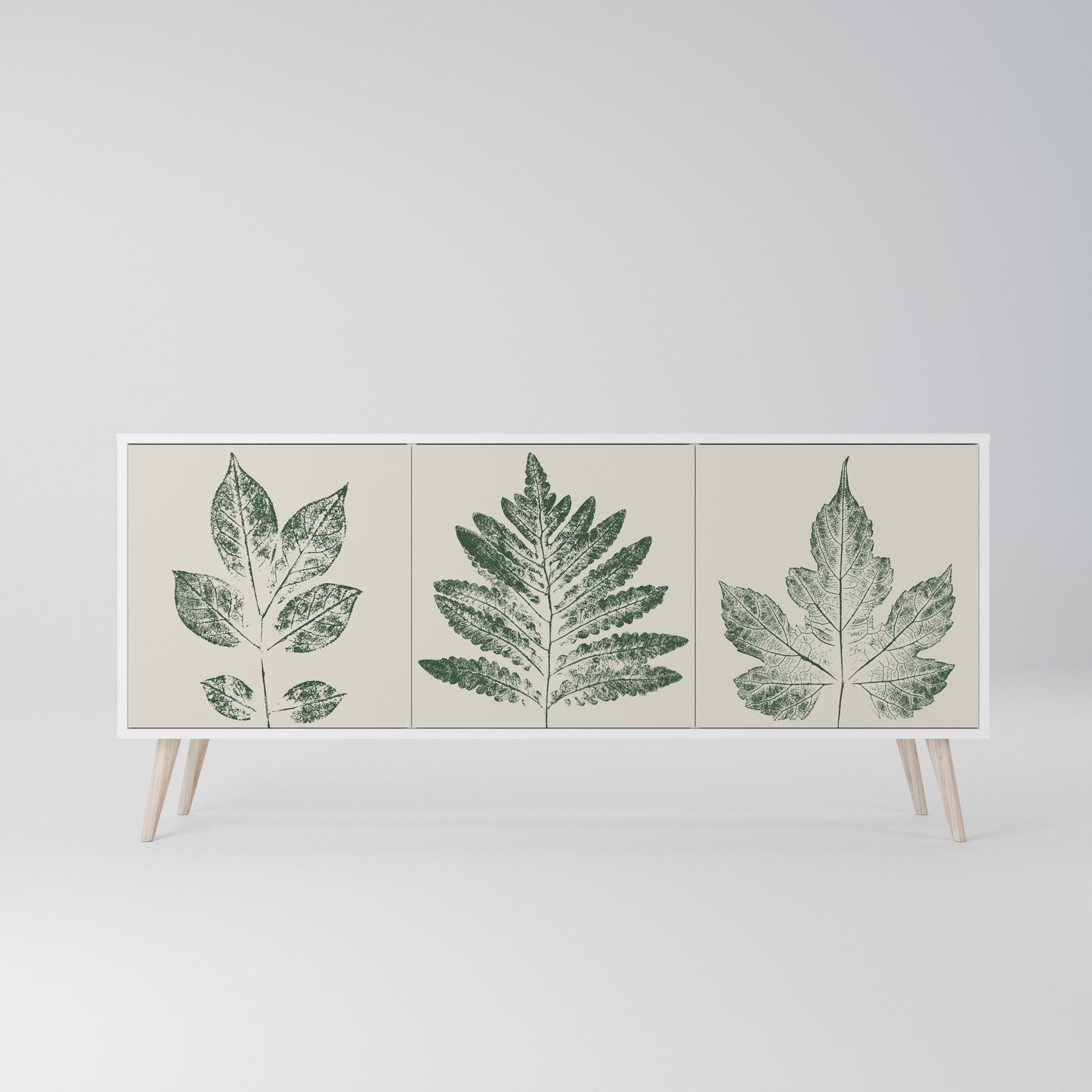 GREEN LEAFY STAMPS 3-Door Sideboard in White Finish