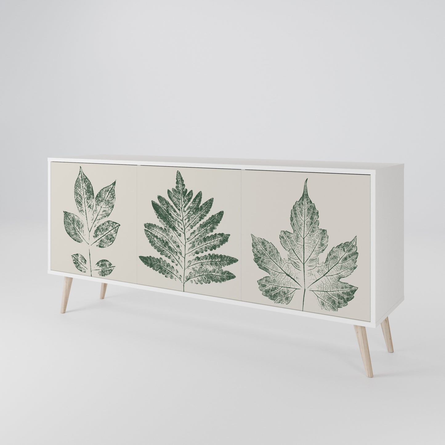 GREEN LEAFY STAMPS 3-Door Sideboard in White Finish