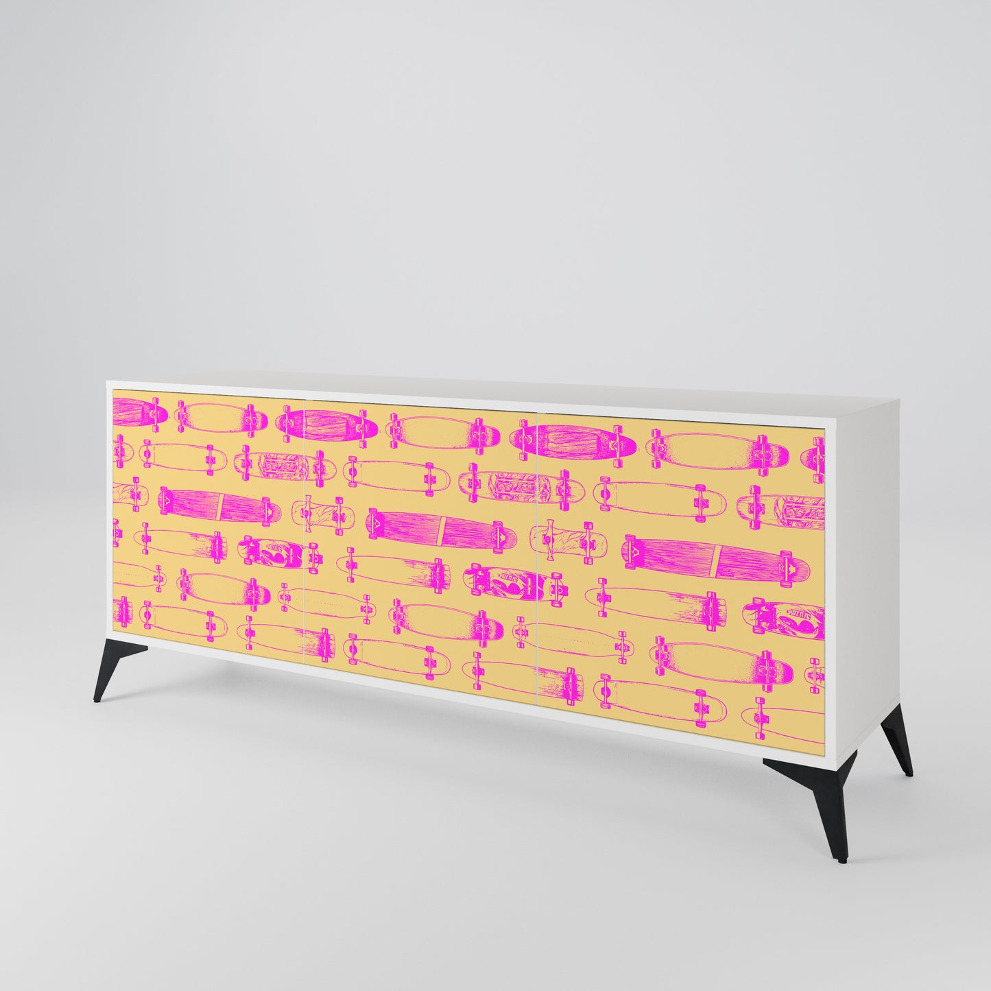 SKATEBOARD ARTISTRY Madia a 3 Ante in Finitura Bianca