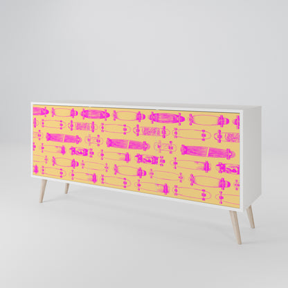 SKATEBOARD ARTISTRY Madia a 3 Ante in Finitura Bianca