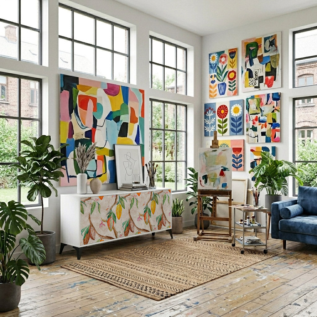 COCOA FRUITS Madia a 3 Ante in Finitura Bianca
