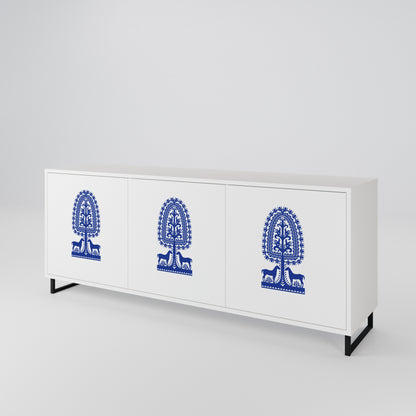 POLISH FOLK ART Madia a 3 Ante in Finitura Bianca