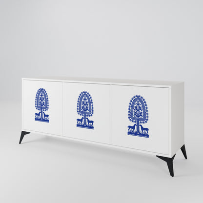POLISH FOLK ART Madia a 3 Ante in Finitura Bianca