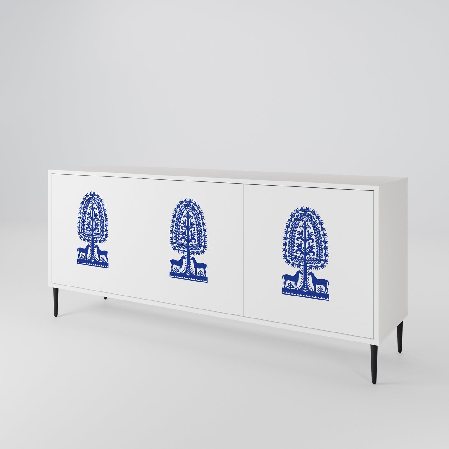 POLISH FOLK ART Madia a 3 Ante in Finitura Bianca