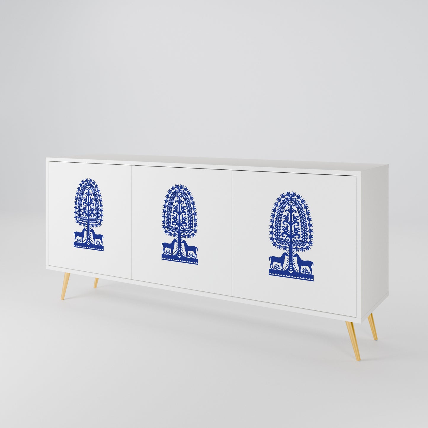 POLISH FOLK ART Madia a 3 Ante in Finitura Bianca