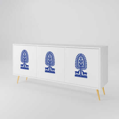 POLISH FOLK ART Madia a 3 Ante in Finitura Bianca
