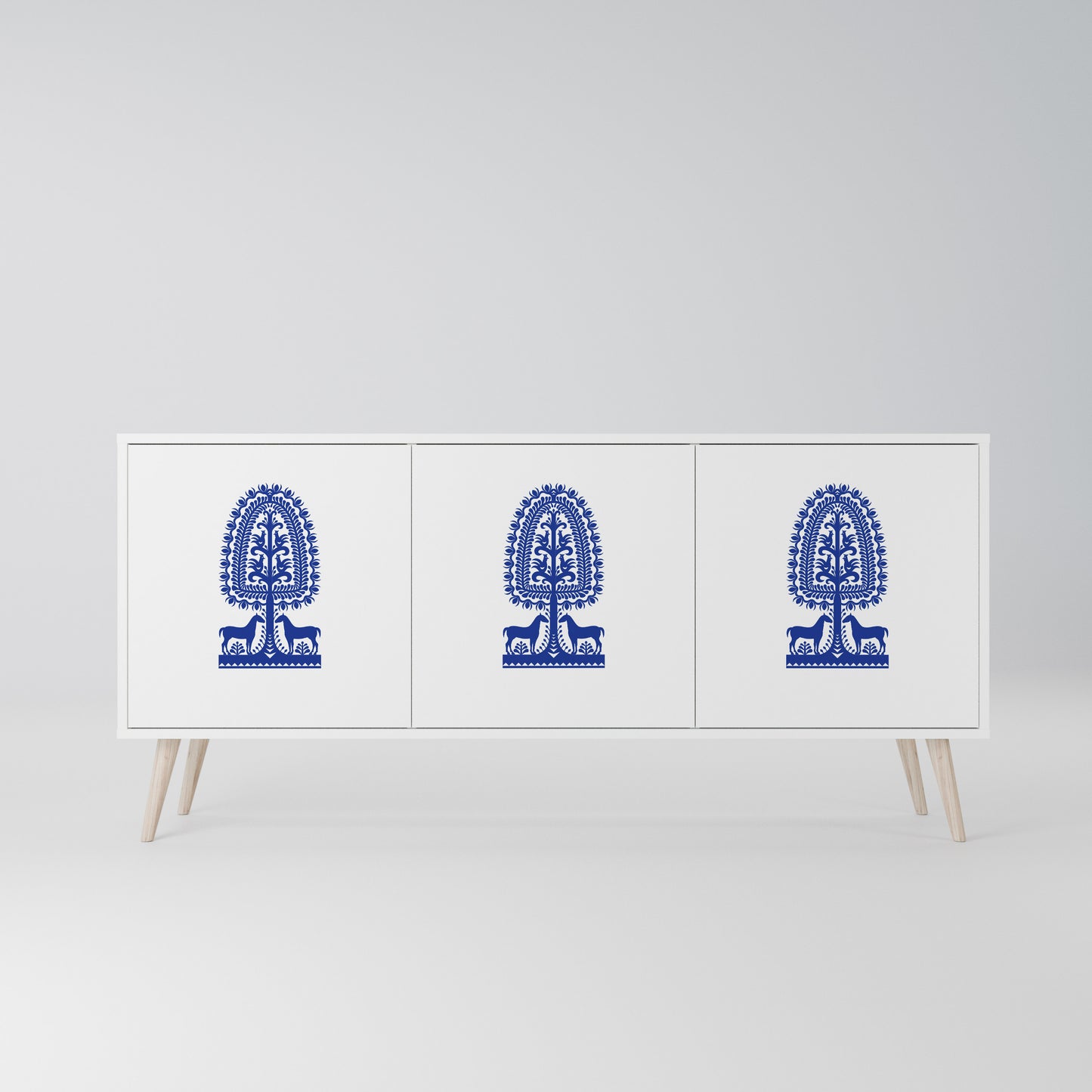 POLISH FOLK ART Madia a 3 Ante in Finitura Bianca