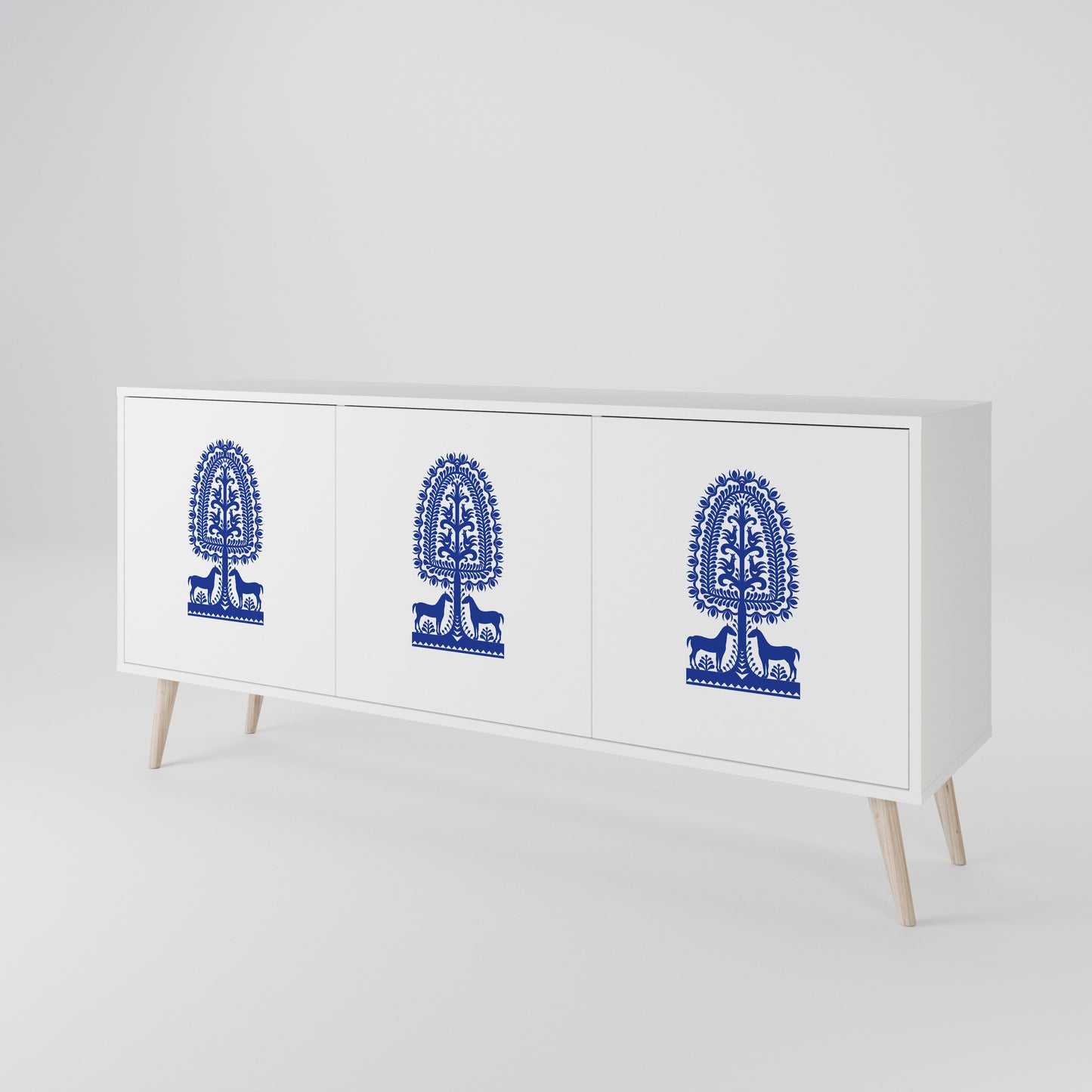 POLISH FOLK ART Madia a 3 Ante in Finitura Bianca