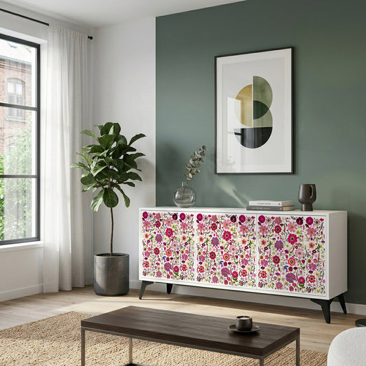 PETAL GARDEN 3-Door Sideboard in White Finish
