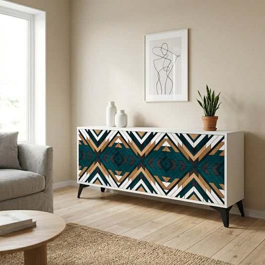 ARTISTIC GEOMETRY 3-Door Sideboard in White Finish